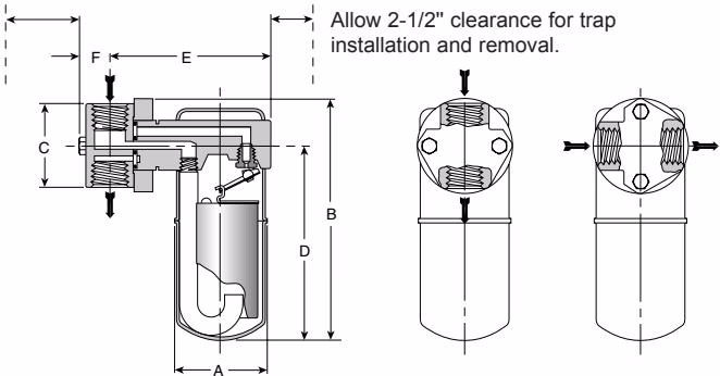 Armstrong 倒置桶蒸汽疏水阀 – 2000 系列 Armstrong 2000 Series trap with IS-2 integral strainer connector dimensions