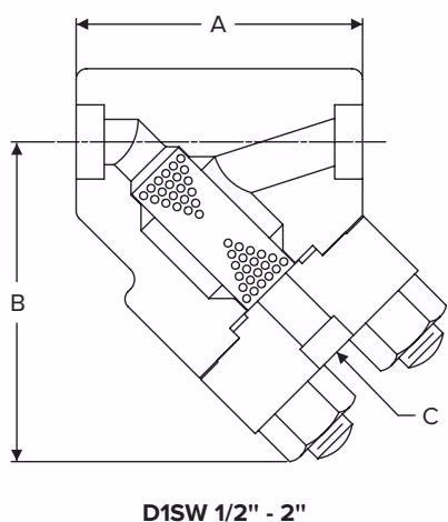 Armstrong D Series forged steel Y-type strainer cross-section drawing
