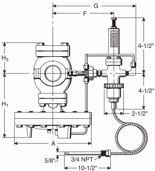 Armstrong 膜片控制温度调节器 – OB-2000 系列 Armstrong OB-2000 Series dimensions and weights