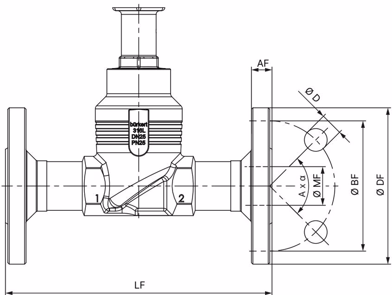 Бюркерт BURKERT 20021646 Бюркерт (Bürkert) 3361 размеры корпуса с фланцевым соединением