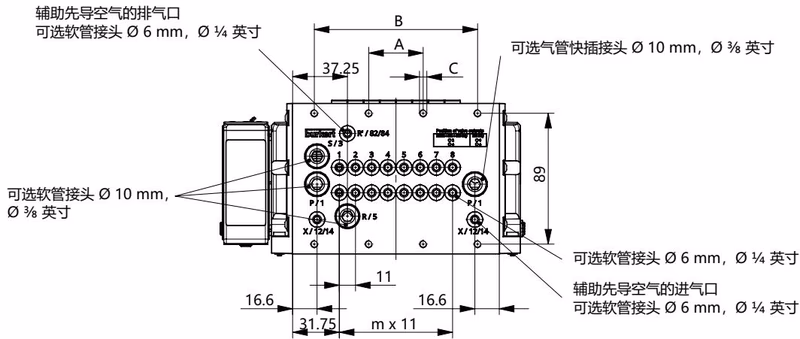 宝德 BURKERT 20023496 宝德 BURKERT 8652 型 4、8 和 12 阀槽版本尺寸图