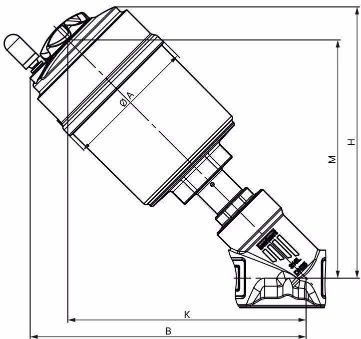 Burkert 20026062 Type 2100 actuator dimensions
