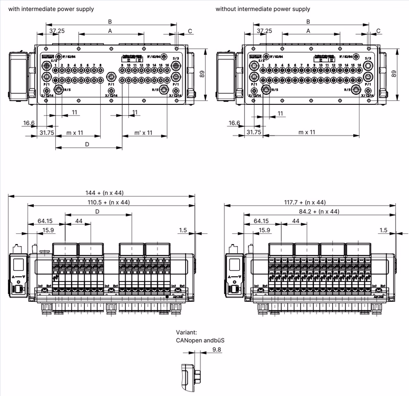 BURKERT 20031878 Burkert Type 8652 dimensions for 16-, 20- and 24-fold variants