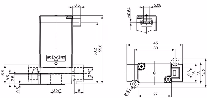BURKERT 20041217 BURKERT Type 0127 dimensions for threaded port variant PEEK G 1/8
