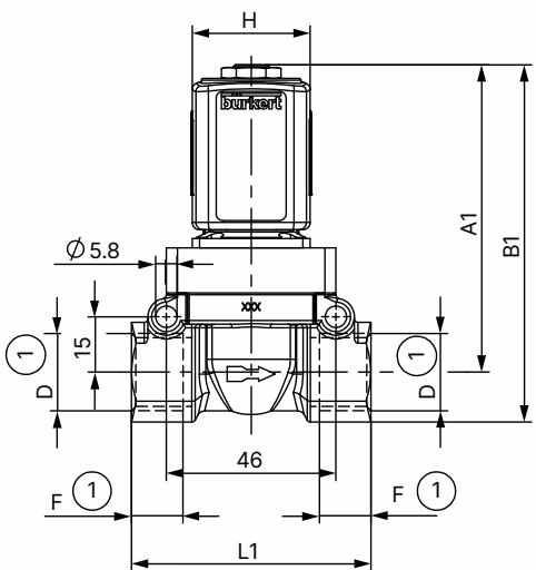 BURKERT 20047544 dimensional drawing for threaded variant DN 12