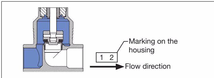 Burkert 20053611 Type 2101 flow direction above seat