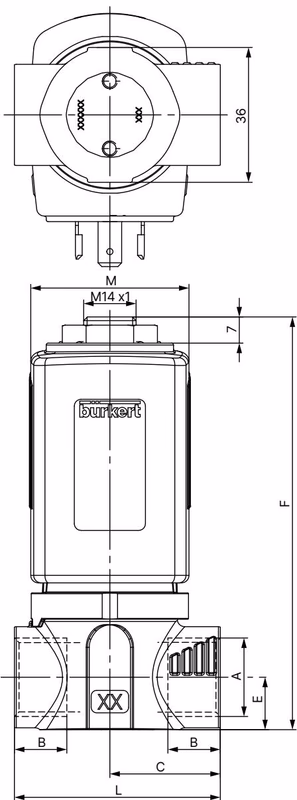 Bürkert 20072634 standard variant dimensions drawing