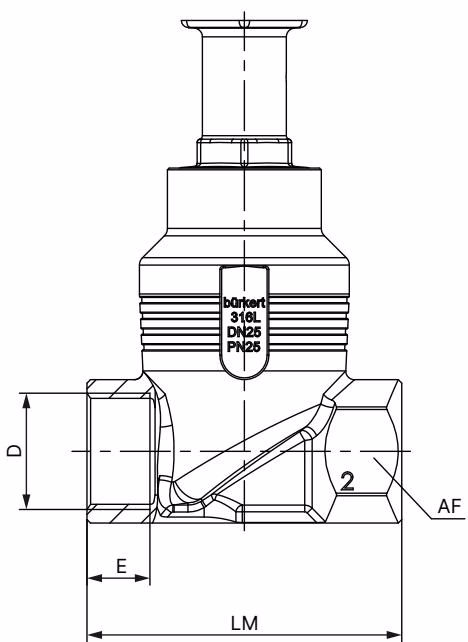 BURKERT 20076149 Type 2961 body with threaded connection dimensions