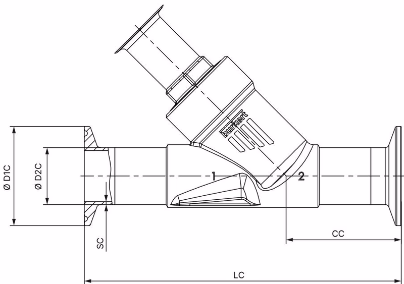 BURKERT 20082223 Burkert Type 2100 body with clamp connection dimensions