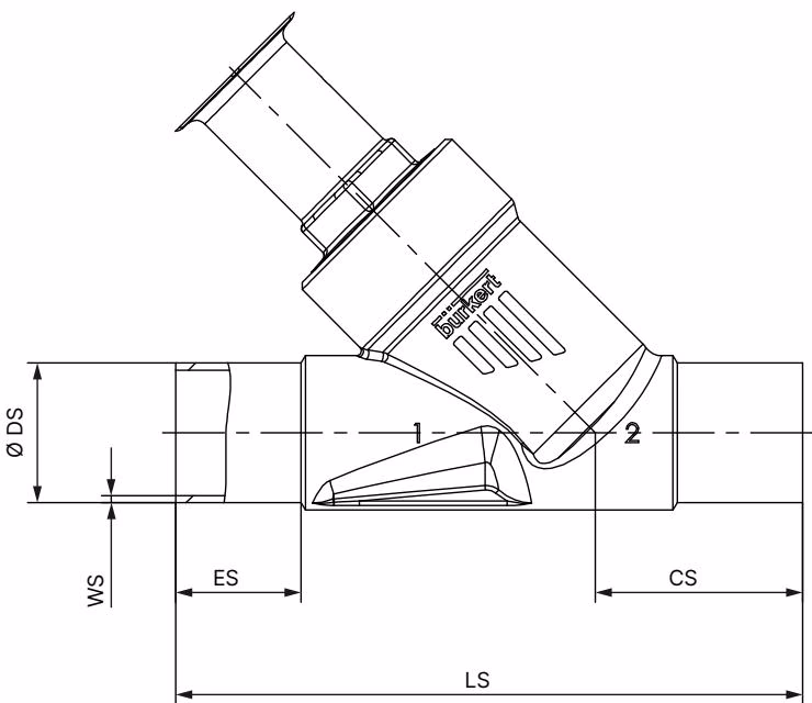BURKERT 20082223 Burkert Type 2100 body with welded connection dimensions