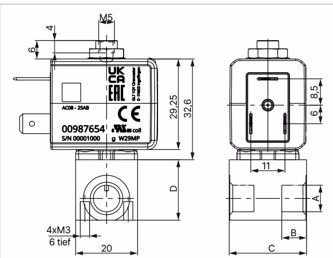 宝德 BURKERT 20082383 Type 7012 螺纹版本尺寸