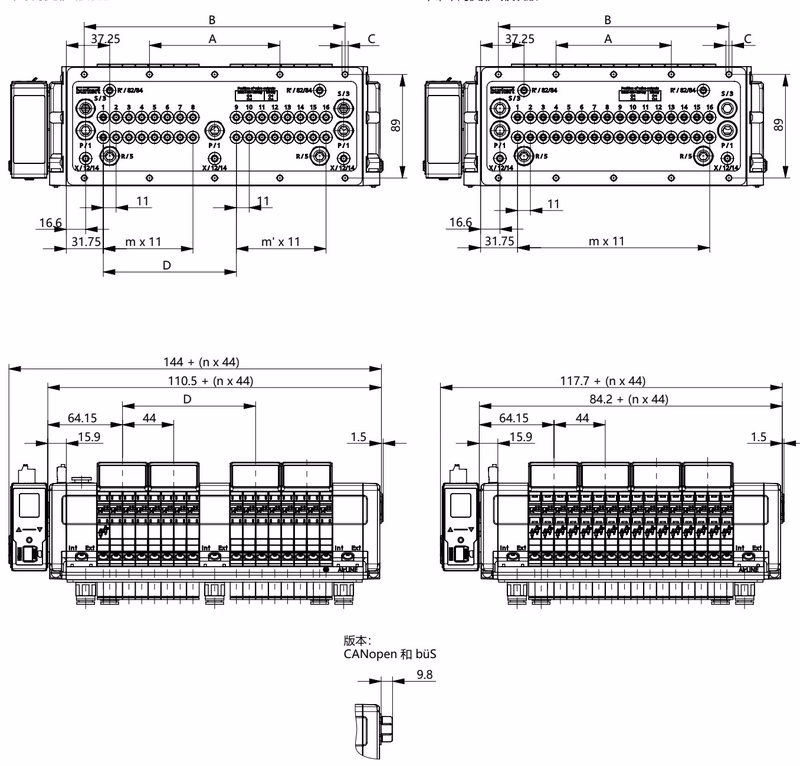 宝德 BURKERT 20084696 宝德 BURKERT 8652 型 16、20 和 24 阀槽版本尺寸