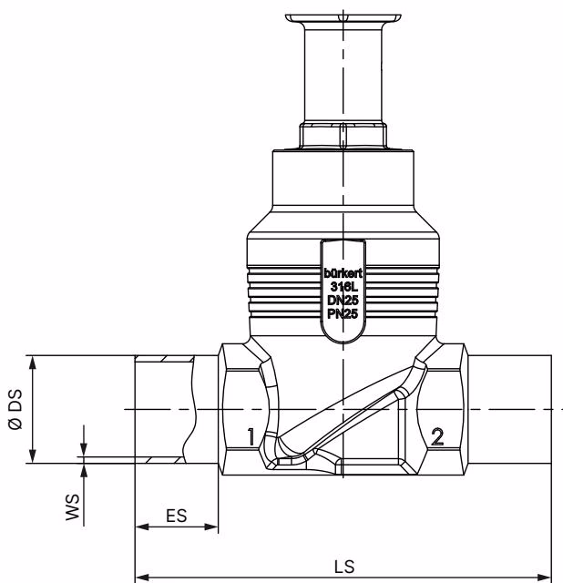 宝德 BURKERT 20112160 宝德 BURKERT 3361 型带焊接接口的阀体尺寸
