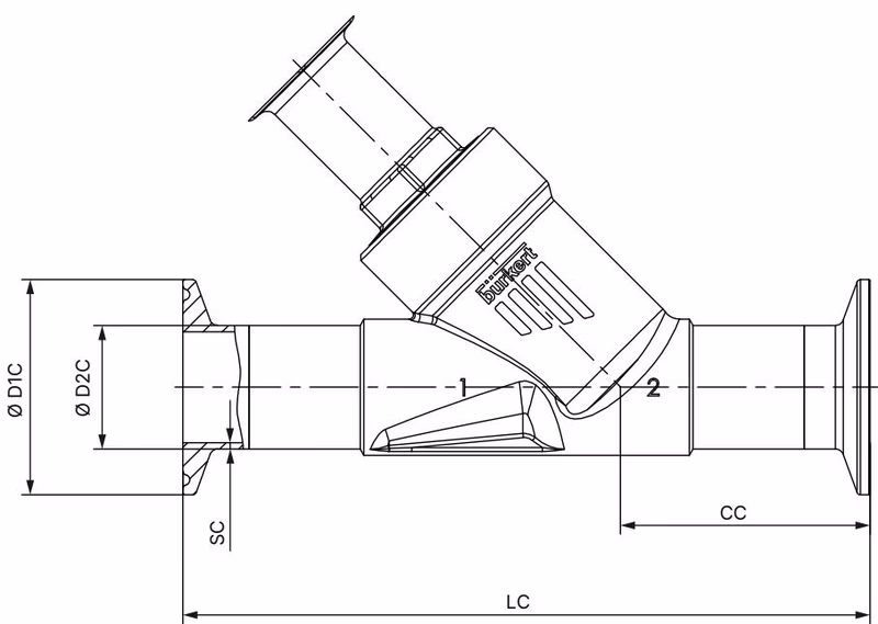 Burkert 20113210 clamp connection body dimensions diagram