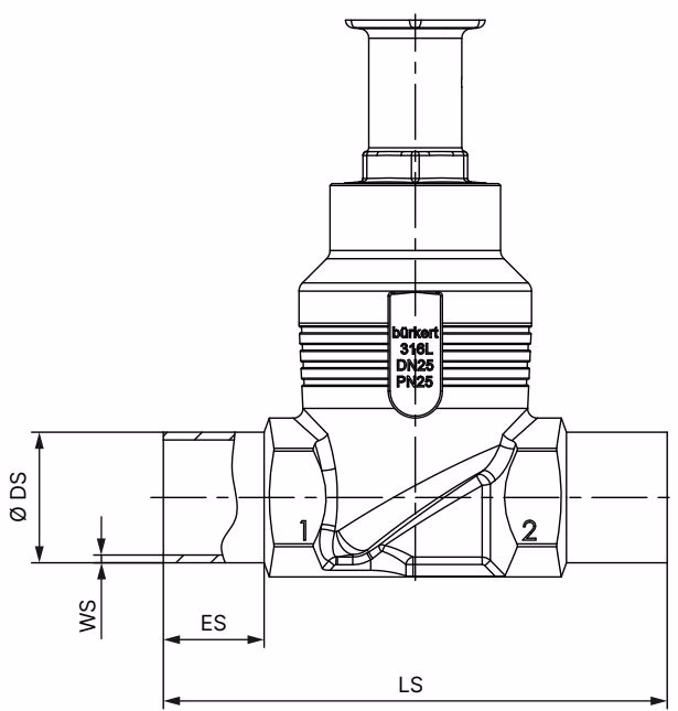 宝德(BURKERT)20117041 2921型带有焊接接口的阀体尺寸