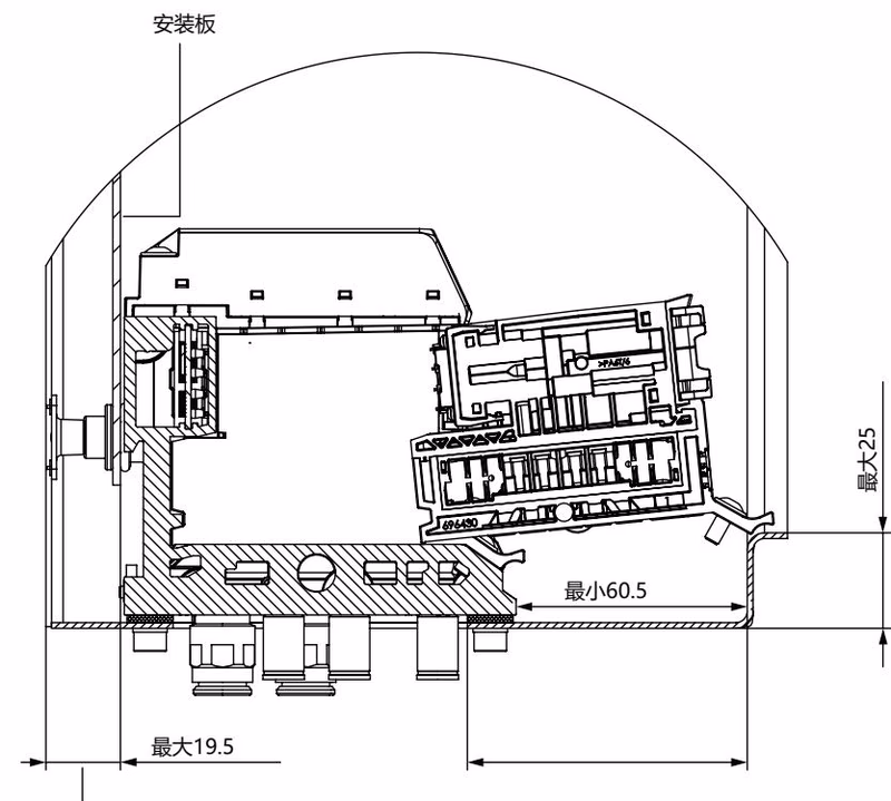 宝德 BURKERT 20117181 (8652 型) 控制柜后壁与安装板的间距
