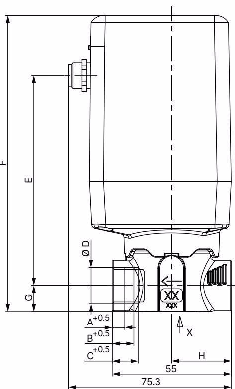 BURKERT 329206 Type 3280 threaded variant dimensions