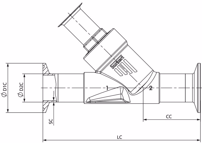 BURKERT 344634 Type 2000 clamp connection dimensions