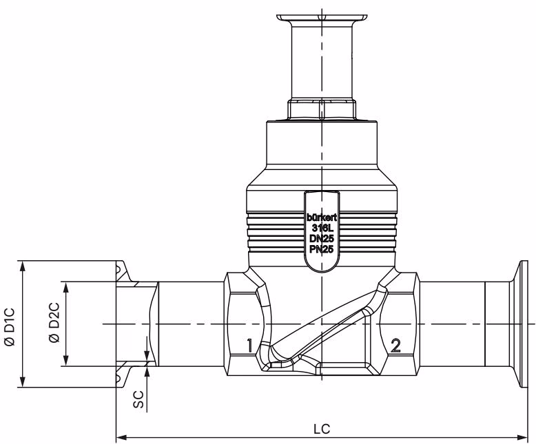 宝德 BURKERT 345730 宝德 BURKERT 3361 型带卡盘接口的阀体尺寸