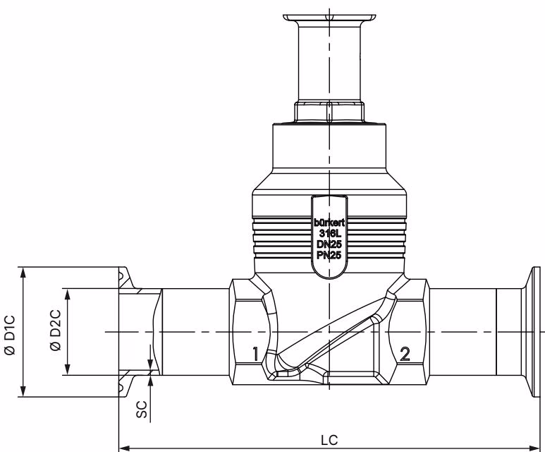 BURKERT 367345 Burkert 3361 body with clamp connection dimensions