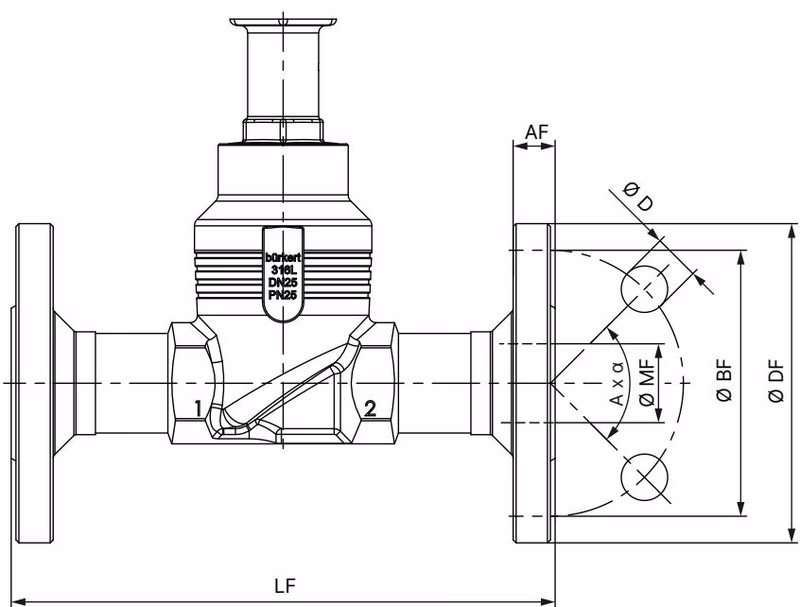 宝德 BURKERT 367345 宝德 BURKERT 3361 型带法兰连接的阀体尺寸