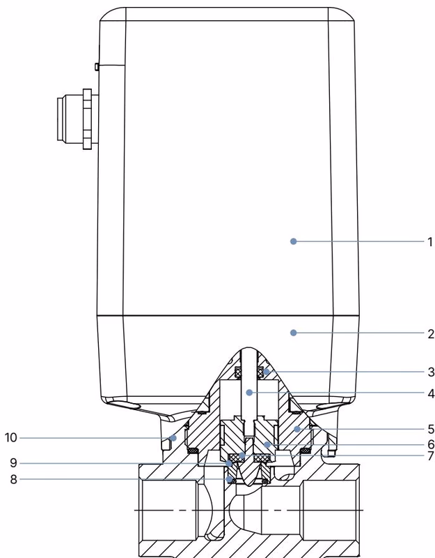 BURKERT 379024 cross-section showing material specifications