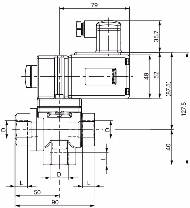 BURKERT 387399 3/2-way brass variant dimensional drawing