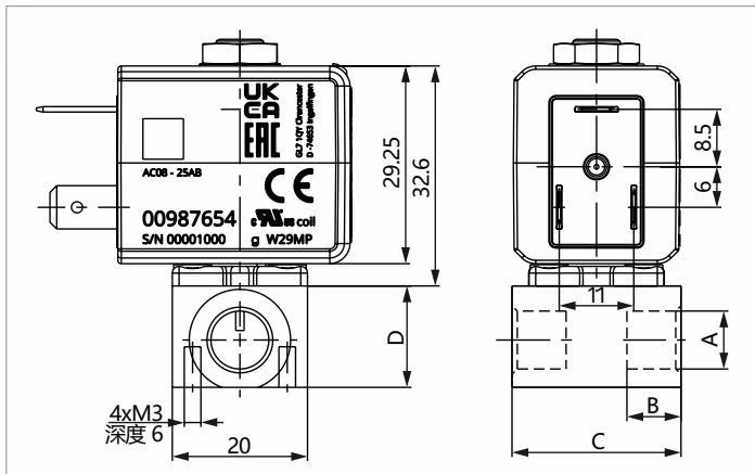 宝德 BURKERT 389794 螺纹版本尺寸