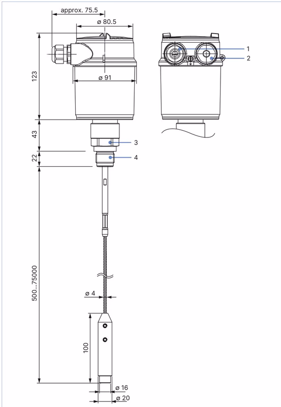 Бюркерт (Burkert) 573599 Type 8188 размеры тросового зонда с грузом