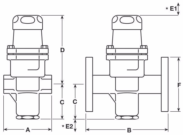 Spirax Sarco SRV2S Stainless Steel Direct Acting Pressure Reducing Valve - Dimensions