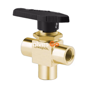 Swagelok B-43XF4 3-Way Ball Valve, 40 Series Brass One-Piece, 0.75 Cv, 1/4 in. FNPT