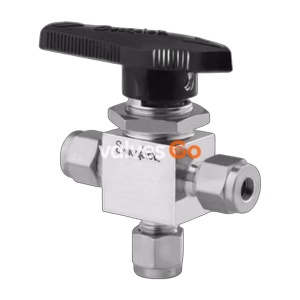 Swagelok M-43XS4 / 40 Series 3-Way Ball Valve, Alloy 400, 1/4 in. Swagelok Tube Fitting
