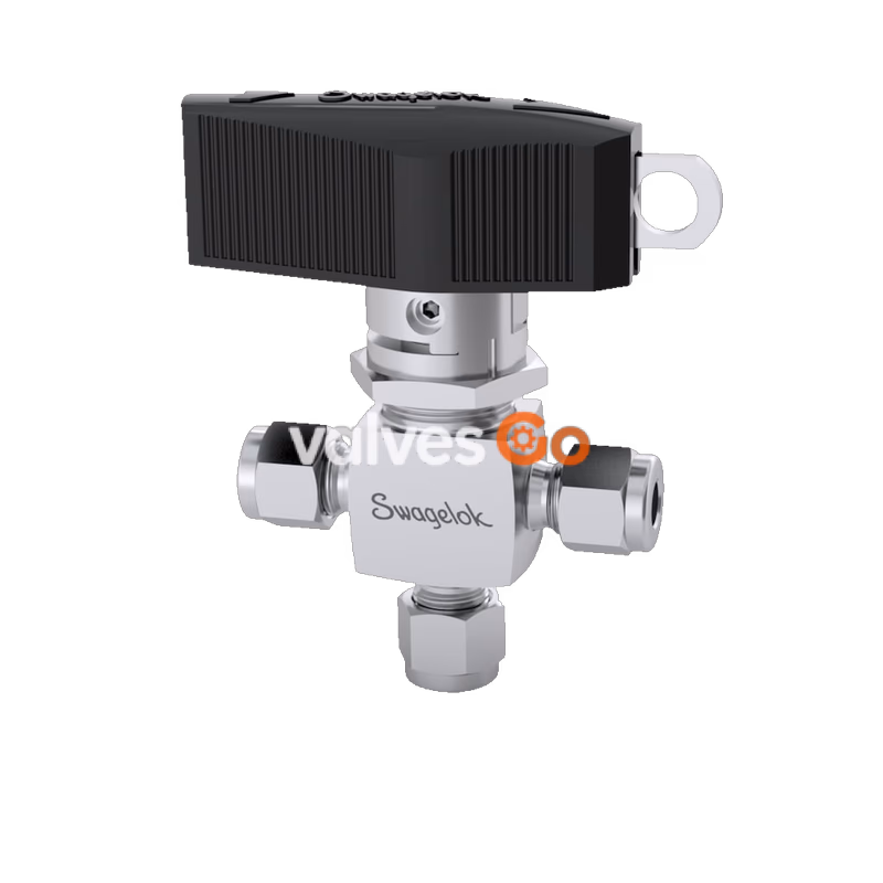 Swagelok SS-43GXS4-LL 1-Piece 40G Series 3-Way Ball Valve, 0.90 Cv, 1/4 in. Swagelok Tube Fitting