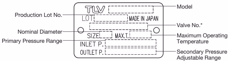 TLV COS-21 steam pressure reducing valve product nameplate