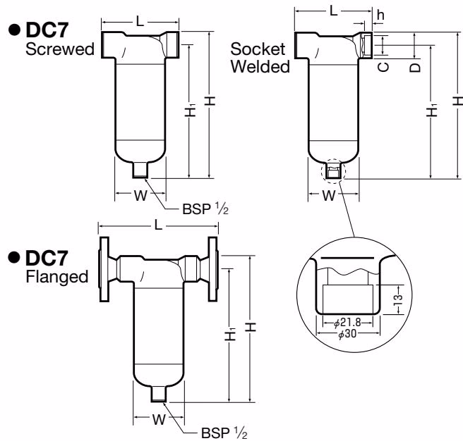 TLV DC7 flanged dimensions