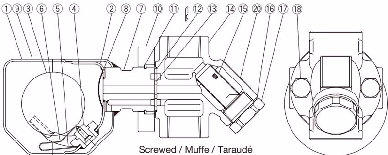 TLV FS3 QuickTrap internal cross-section and parts configuration