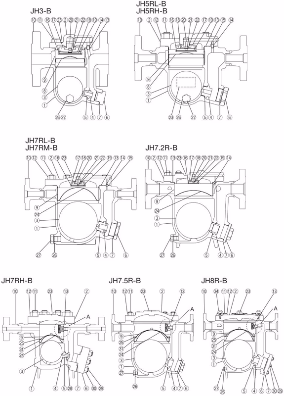 Внутреннее устройство и разрез конденсатоотводчика TLV JH7.5R-B