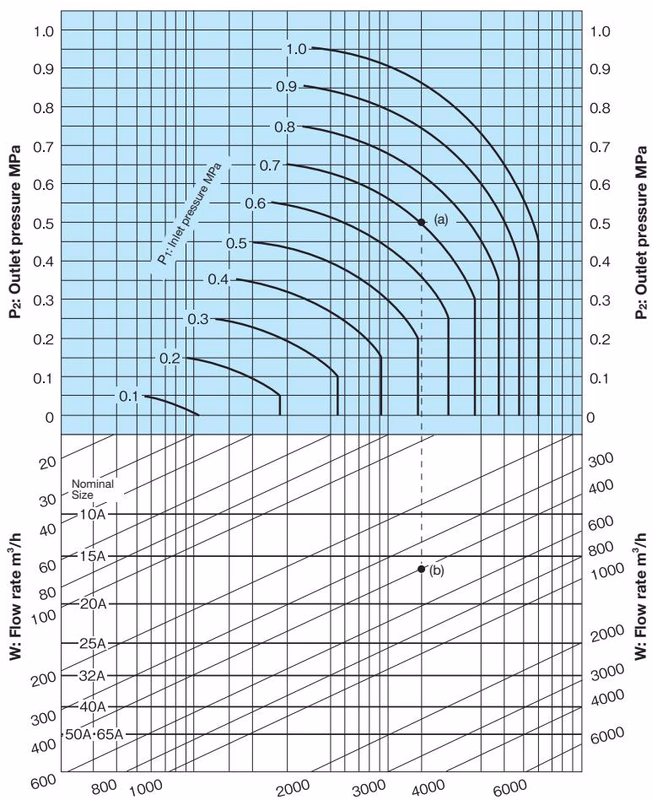 Yoshitake DP-100-D nominal size selection chart for steam