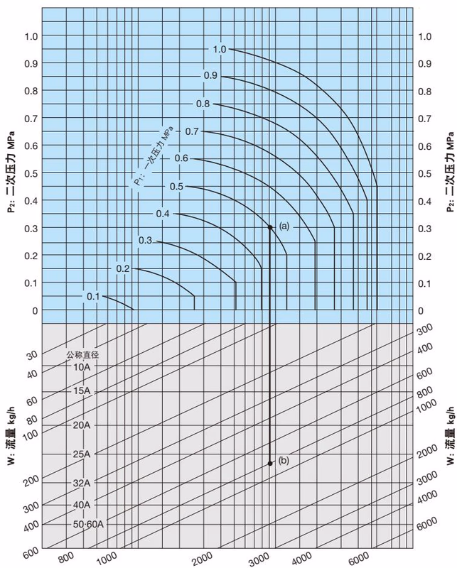 Yoshitake DP-100F-C nominal size selection chart for steam